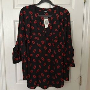 Black 3/4 Length Sleeve Lips Georgette Harper Torrid Blouse - Size 3 (22/24)